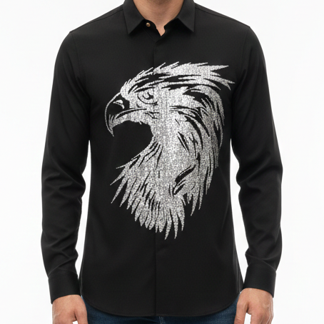 Premium Brand Eagle Print Black Shirt Bold Luxury Style
