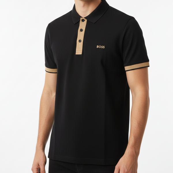 Premium Black Polo T-Shirt with Contrast Placket  Luxury Smart Casual Look