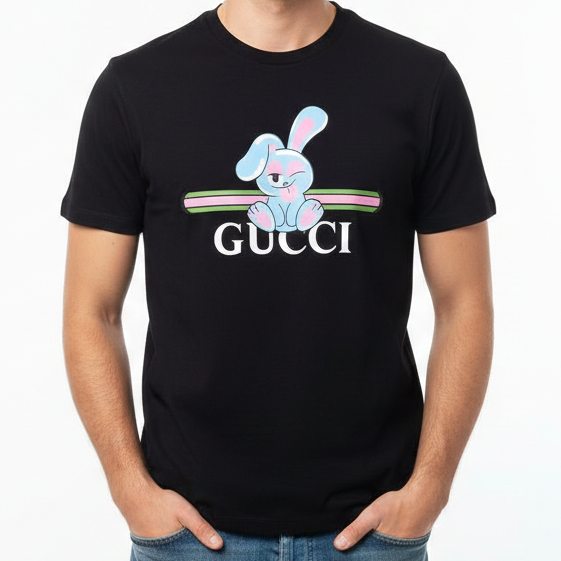 Premium Cute Rabbit Printed Black Drop Shoulder T-shirt