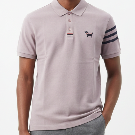 Premium Mauve Polo T-Shirt with Signature Sleeve Stripes