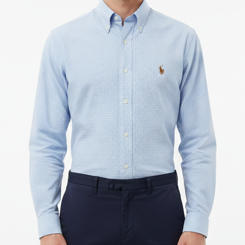 Premium Classic Light Blue Checkered Button-Down Shirt