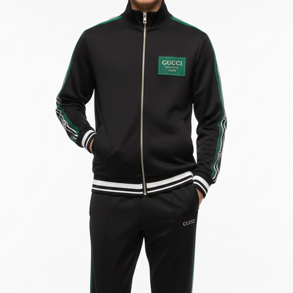 Imported Black and Green Stripe Technical Tracksuit