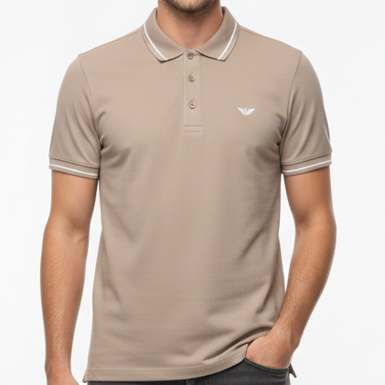 Classic Beige Polo T-Shirt with Refined Contrast Collar