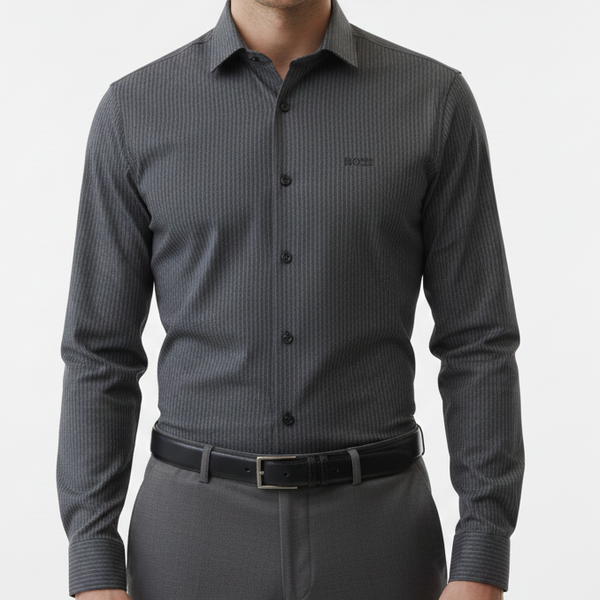 Men’s Charcoal Grey Full Sleeve Casual Shirt with Subtle Logo