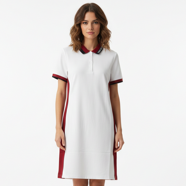 Imported Women’s Sporty Polo Collar Colorblock Dress