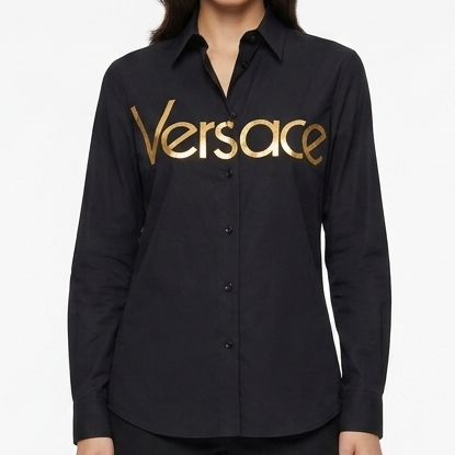 Luxury Black Gold Logo Formal Shirt for Women
