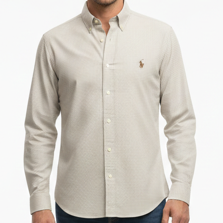 Men’s Premium Light Beige Checked Cotton Casual Shirt