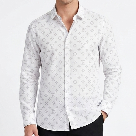 Premium White Monogram Printed Casual Shirt for Men
