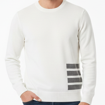Luxury  Diagonal Stripe Merino Round Wool Knit Pullover