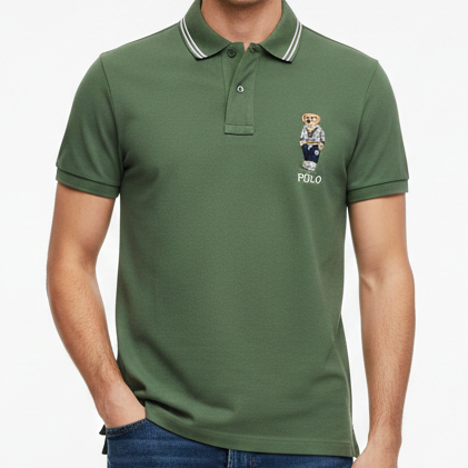Premium Green Polo Bear Classic Polo Shirt  Premium Casual Style