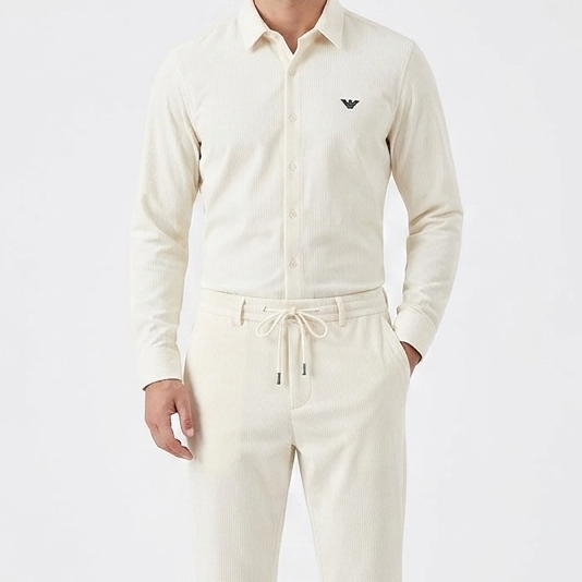 Classic Regular Fit Button-Up Full Sleeve Shirt with Matching Trousers