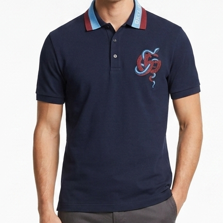 Luxury Navy Polo T-Shirt Signature Designer Style