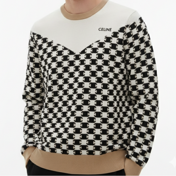 Imported Style Black & White Checkerboard Knit Sweater