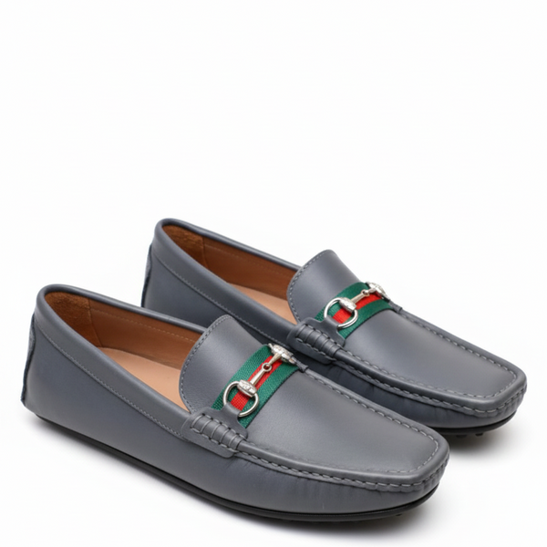 Classic Grey Leather Loafers  Iconic Horsebit Slip-On Shoes