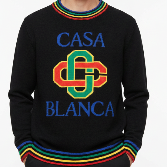 Luxury Imported Stacked Logo-Embroidered Pullover