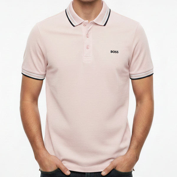 Light Pink Polo T-Shirt with Contrast Trim  Elegant Casual Wear