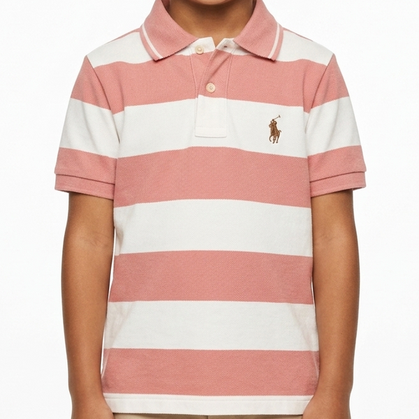 Kids Pink & White Striped Polo T-Shirt  Smart Casual Wear