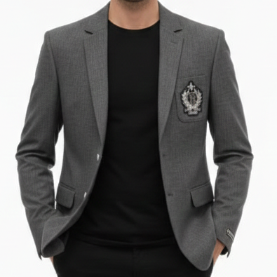 Luxury Grey Designer Blazer for Men  Classic Single Button Formal Jacket