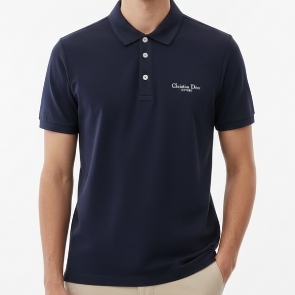 Elegant Navy Blue Polo with Minimal Logo