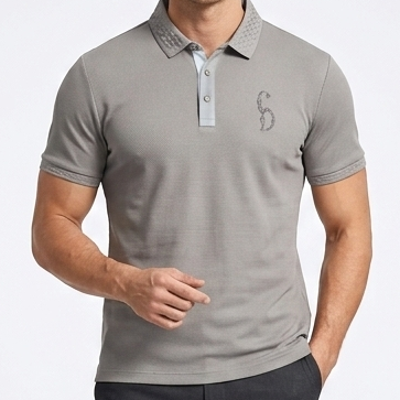 Men’s Premium Grey Polo T-Shirt Textured Collar Short Sleeve Casual Tee