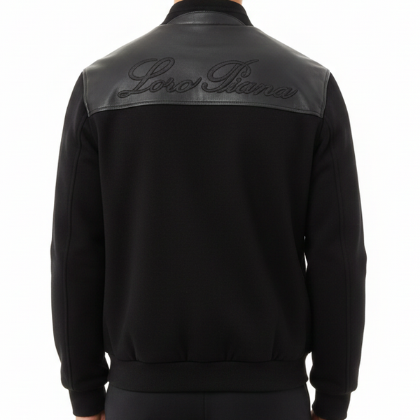 Premium Black Men’s Zip-Up Leather Jacket with Elegant Back Logo