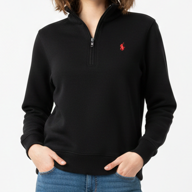 Elegant Classic Black Half-Zip Sweatshirt for Men