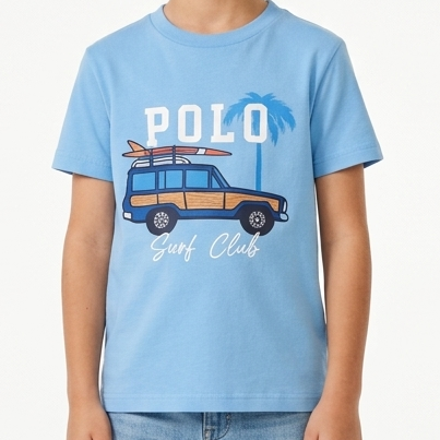 Luxury Boys Classic Sky blue  Polo Surf Club Graphic T-Shirt