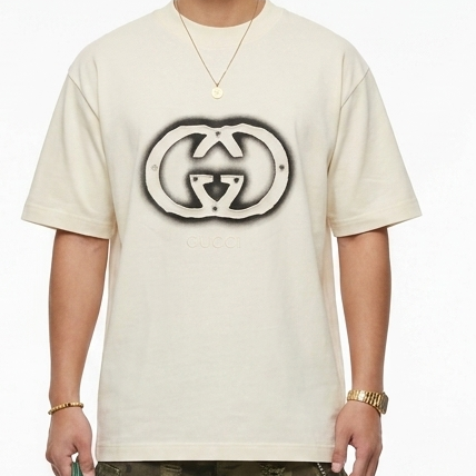 Trendy Cream Oversized Embroidered  T-Shirt for Men