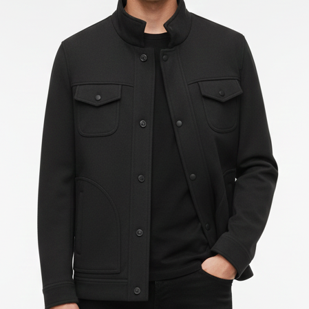 Men’s Premium Black Stand-Collar Winter Jacket