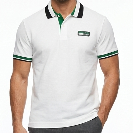 Premium White Contrast Collar Polo T-Shirt  Classic Casual Style