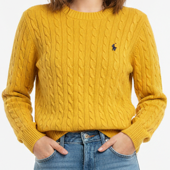 Elegant Branded  Classic Yellow Cable Knit Sweate