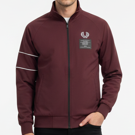 Men’s Maroon Zip-Up Casual Jacket with Ribbed Hem