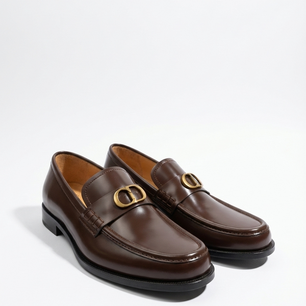 Men’s Premium Brown Leather Loafers Classic Buckle Formal Shoes