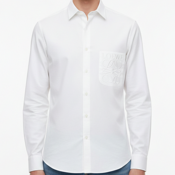 Men’s Premium White Solid Formal Shirt with Embroidered Pocket