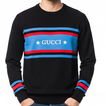 Men’s Black Designer Pullover with Bold Stripe Logo