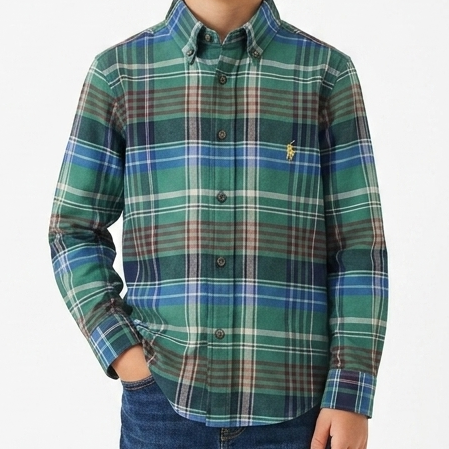 Kids Classic Green Plaid Shirt Smart & Comfortable Style