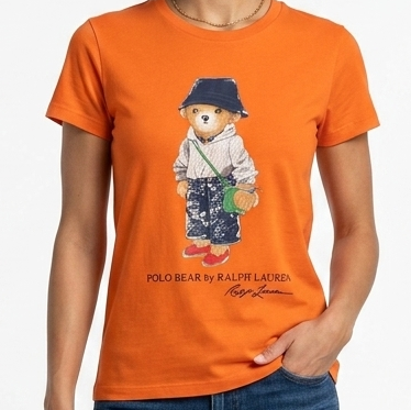 Premium  Orange Polo Bear Casual Graphic T-Shirt  For Women