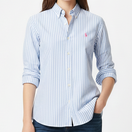 Women’s Premium Blue & White Vertical Striped Shirt
