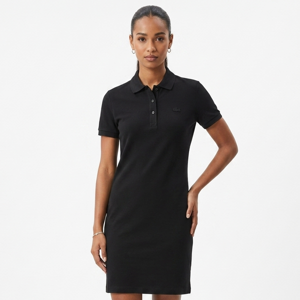 Luxury Elegant Women’s Black Polo T-Shirt Dress