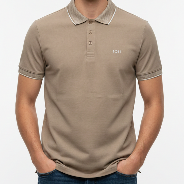 Men’s Premium Beige Polo T-Shirt with Contrast Collar