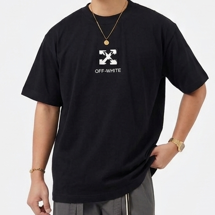 Luxury Classic Black Drop Shoulder Minimal Logo T-Shirt