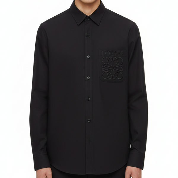Men’s Classic Black Shirt with Embroidered Chest Detail
