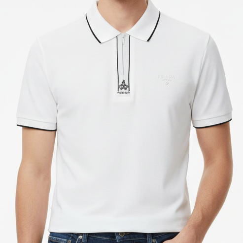 Men’s Premium White  Polo T-Shirt  Zip Neck Smart Casual Regualr Fit