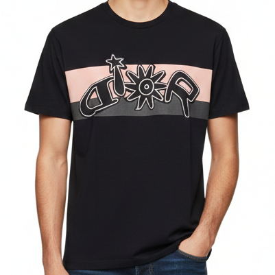 Imported Brand Black Designer T-Shirt with Iconic Logo Stripe