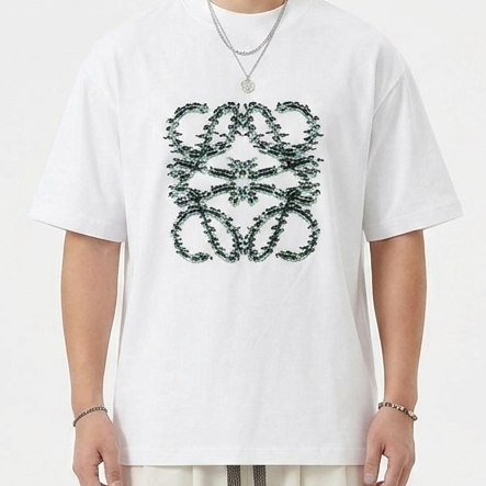 Premium Trendy White Embroidered  Drop Shoulder T-Shirt