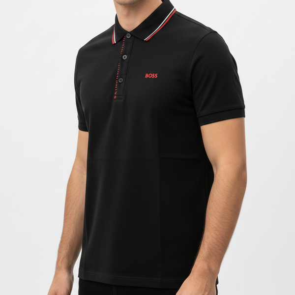 Black Polo T-Shirt with Red Trim Premium Classic Fit Polo