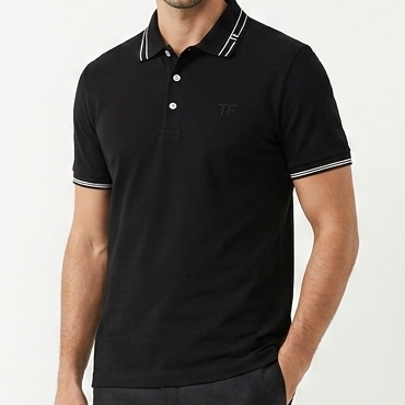 Classic Black Premium Polo T-Shirt with Contrast Collar Detail