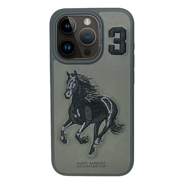 Santa Barbara Boris Series Embroided Horse Leather Case for iPhone 15 Series