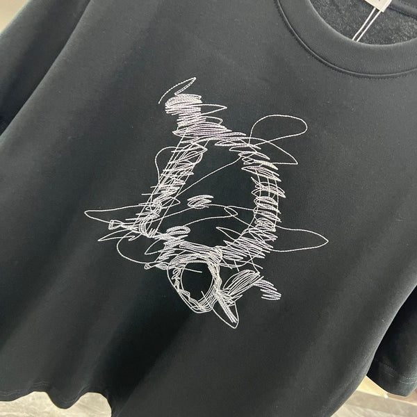 Parody Line Embroidery Alphabet Logo Drop Shoulder T-shirt