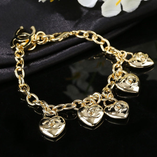 Gold Finish CC Heart Lock Charms Bracelet
